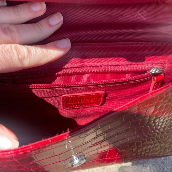 RALPH LAUREN Women’s Red Crocodile Pattern Shoulder Bag Vintage - Picture 12 of 16